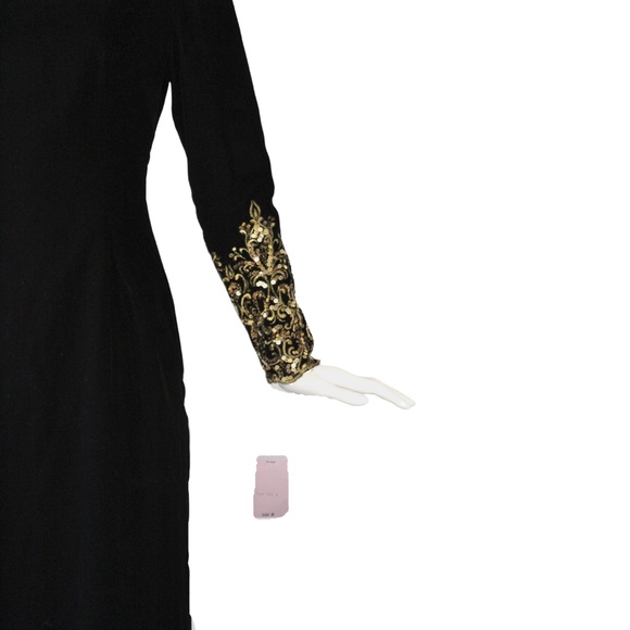 VINTAGE 1980s Victor Costa Velvet Gown | Rear Deep-v | Sequin Design - Size 8 - Picture 2 of 8